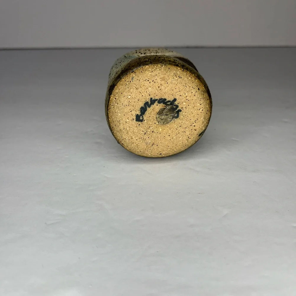 Vintage mid-century stoneware vase hand painted‎ abstract organic shape